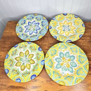 4 Laurie Gates Bread Salad Plates Moroccan Design Boho Melamine Coastal Spring